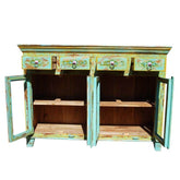 Pandora Hand Painted Indian Solid Wood 4 Drawers Glass Door Sideboard
